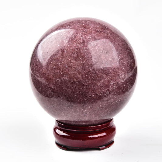 JIC Gem Large Red Healing Crystal Ball Red Strawberry Crystal Sphere with Stand Crystal Decorative Ball Home Decoration (110-120mm)
