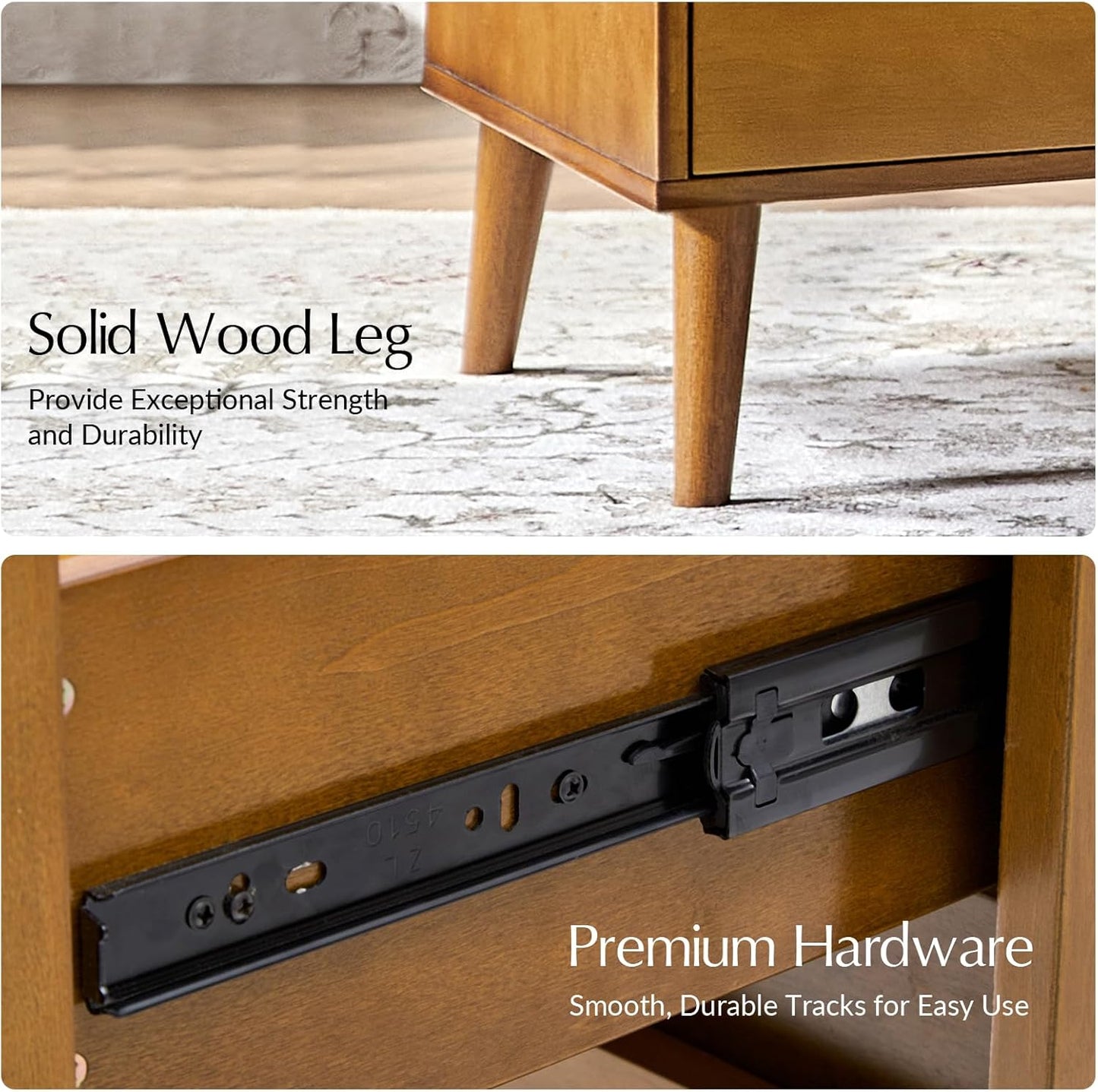 HULALA HOME 30" Wide Nightstands Set of 2, 3 Drawers Mid Century Modern Nightstand, Geometric Pattern Wood Bedside Table with Charging Station for Bedroom, Acorn