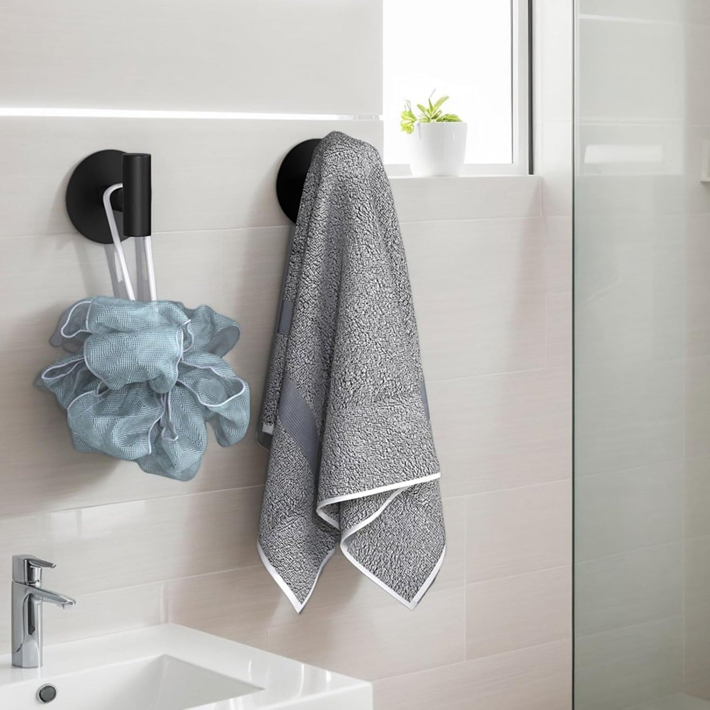 Self-Adhesive Coat Hooks, Stainless Steel Heavy Duty Wall Hooks, Towel Hooks for Hanging Robes, Aprons, Coats and Hats in Bathrooms,Kitchens and Hotels(2 Pack, Black)