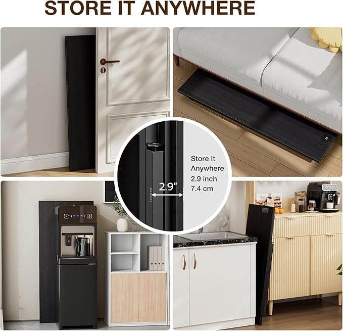 TEMI Small Computer Desk Folding Table - No Assembly, Compact 43.3" Foldable Desk with Power Outlets & USB Charging Port, Portable Small Office Desk, Ideal Mini Study Table, Charcoal Wenge