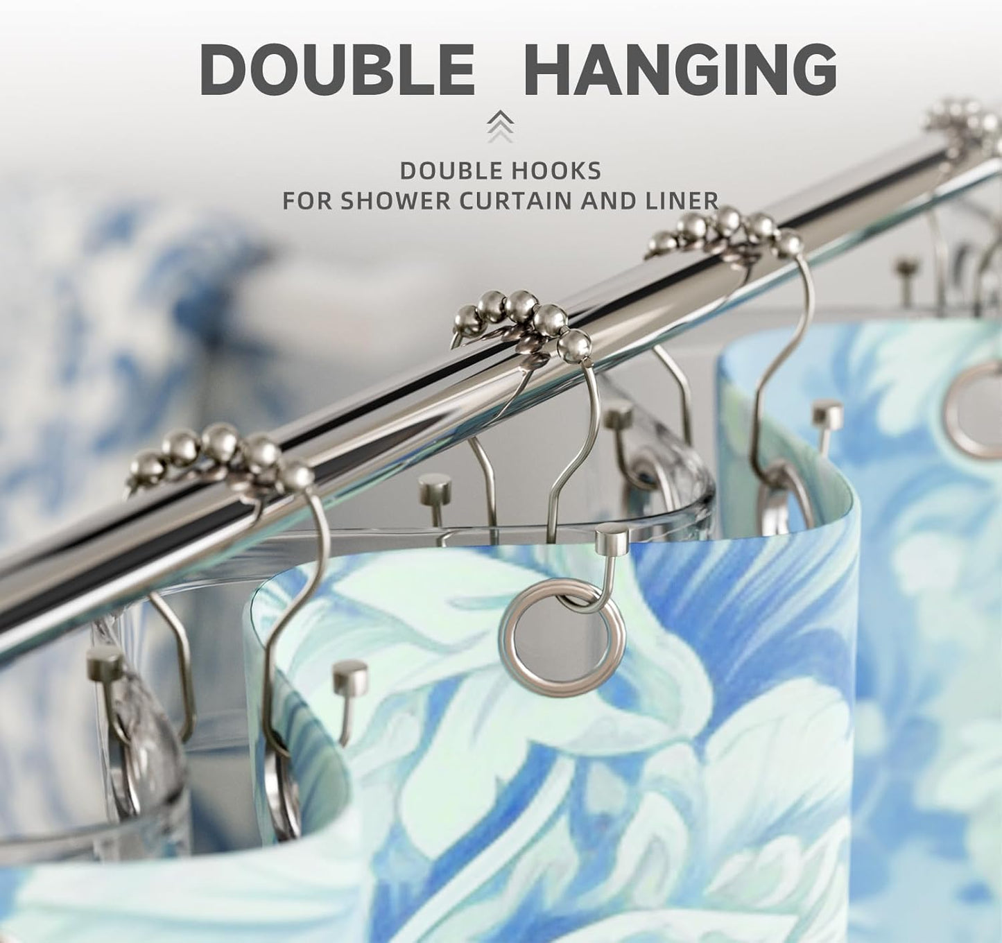 Shower Curtain Hooks, Shower Curtain Rings Rust Proof Double Hook Shower Curtain Hooks with Clindrical Design, 12 Pcs Nickel Shower Hooks for Shower Curtain, Metal Shower Rod Hooks