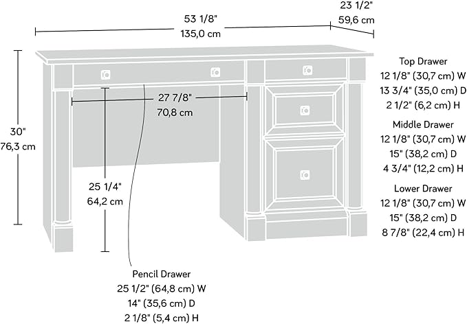 Sauder Palladia Computer Desk with Drawers, Home Office Desk with File Cabinet Storage Drawer, Cable Management, Keyboard Tray, in Split Oak Finish