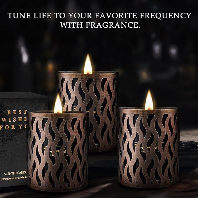 6 Pack Candles for Home Scented with Bronze Black Candles Holder, 33.6 oz Soy Wax, 240 Hours Long Lasting Aromatherapy Candles, Birthday Gifts for Men