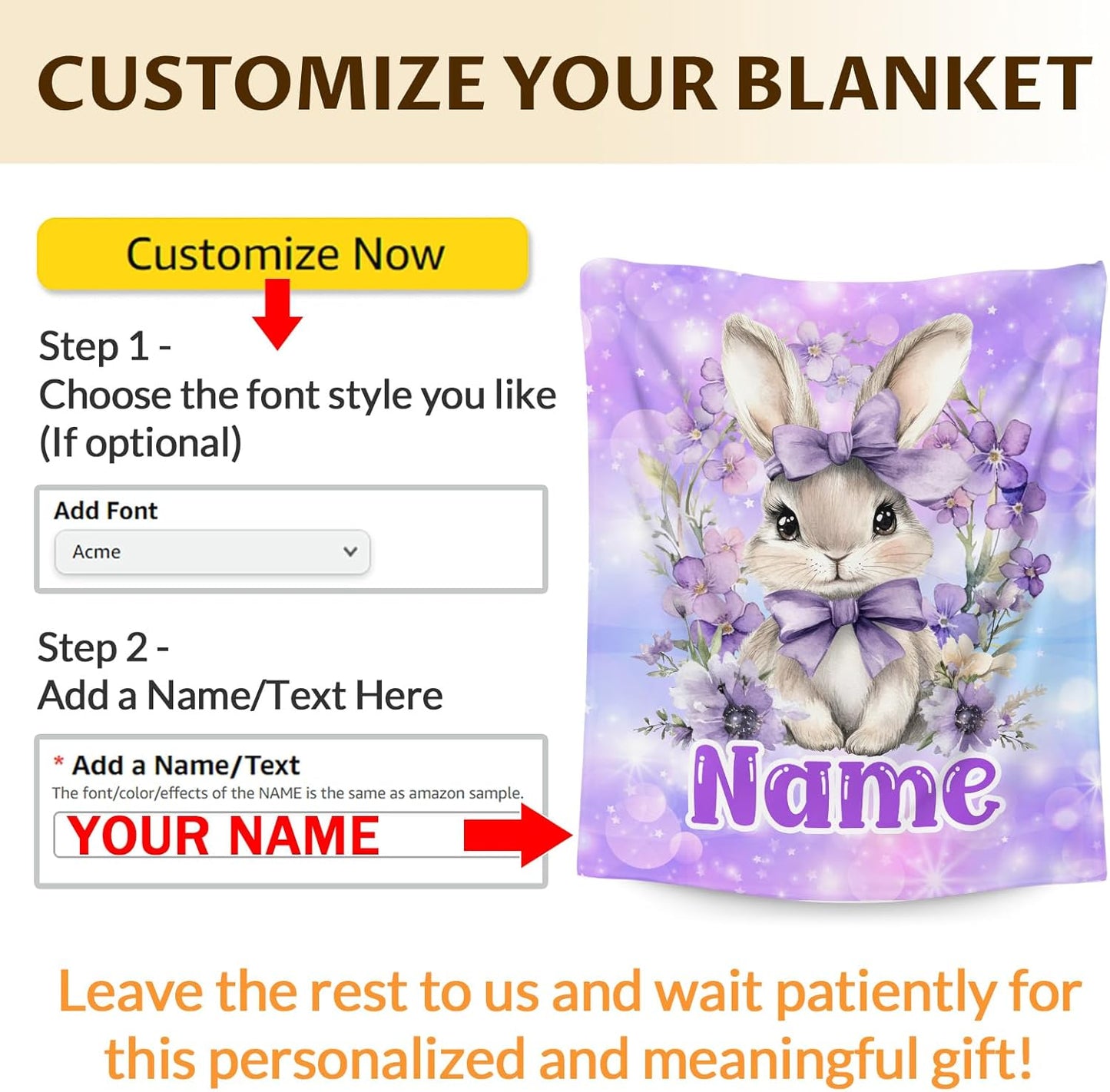 Kids Blanket for Girls Women Custom Bunny Blanket Gift for Birthday, Cozy Warm Rabbit Flannel Throw for Bed Sofa Room