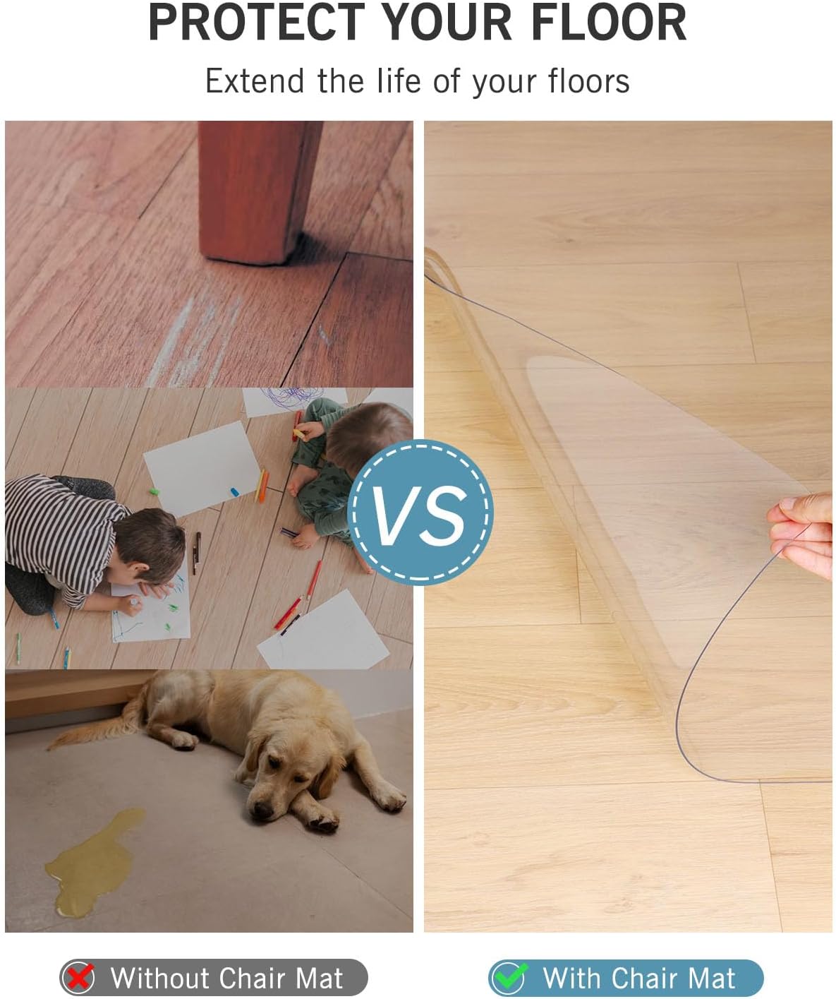 FURKIT Area Mat for Hard Floor, 6'×9' Transparent PVC Area Rug for Home, Waterproof No Smell Protector for Dining Room, Large Durable Mats for Rolling Chair, Kitchen, Living Room, High Traffic Area