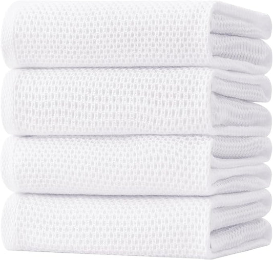 Homaxy 100% Cotton Oversized Waffle Weave Kitchen Dish Towels, Ultra Soft Absorbent Quick Drying Cleaning Towel, 20 x 28 Inches, 4-Pack, White