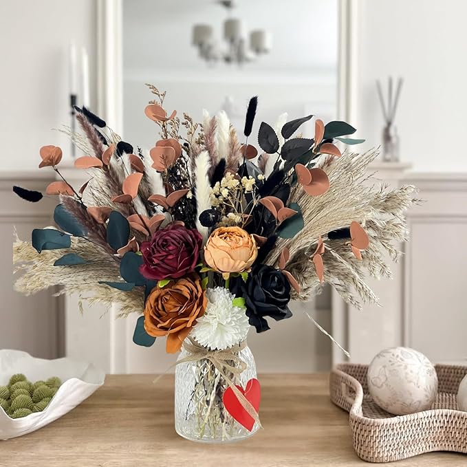 RyddeligHome Fall Flower Arrangements in Vase 100pcs, Fall Centerpieces for Tables, Coffee Dining Table Centerpiece Decor for Home, Thanksgiving Christmas Winter Decorations, Centro De Mesa De Otoño