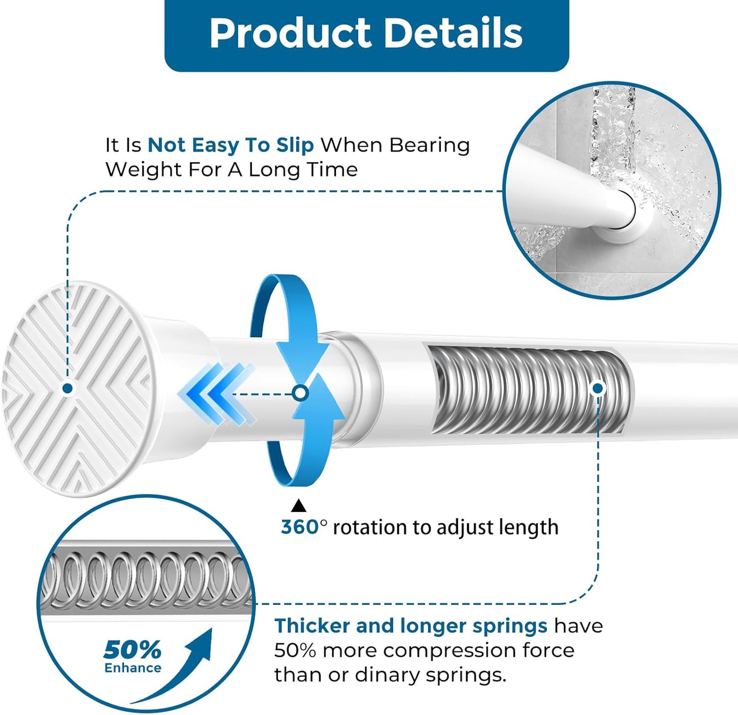 AIZESI Tension Rods 18-36 inch，2Pcs Adjustable Black Tension Rod No Drilling Small Tension Rod Spring Curtain Rod