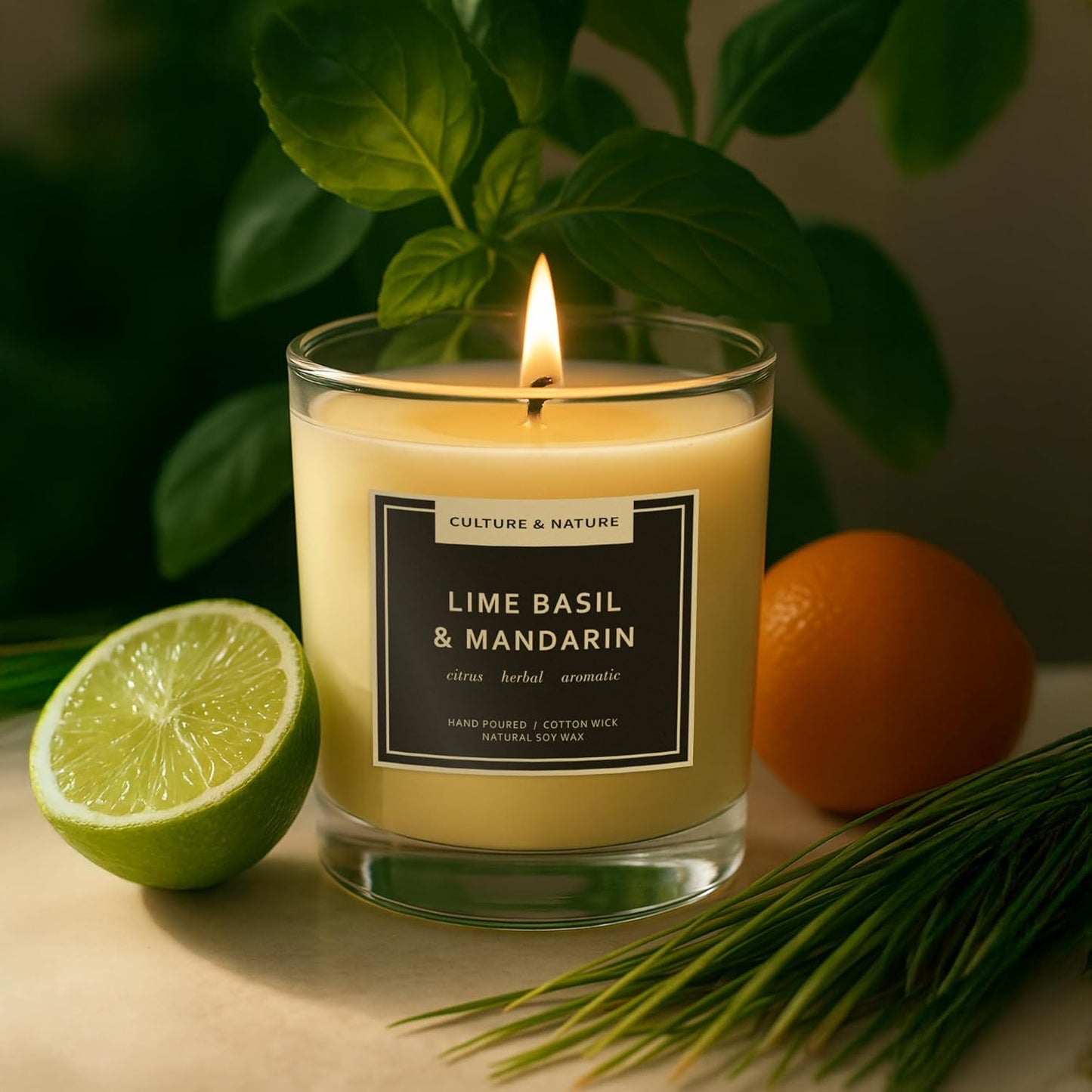 CULTURE & NATURE Natural Soy Wax Candle 7oz (Lime Basil & Mandarin)