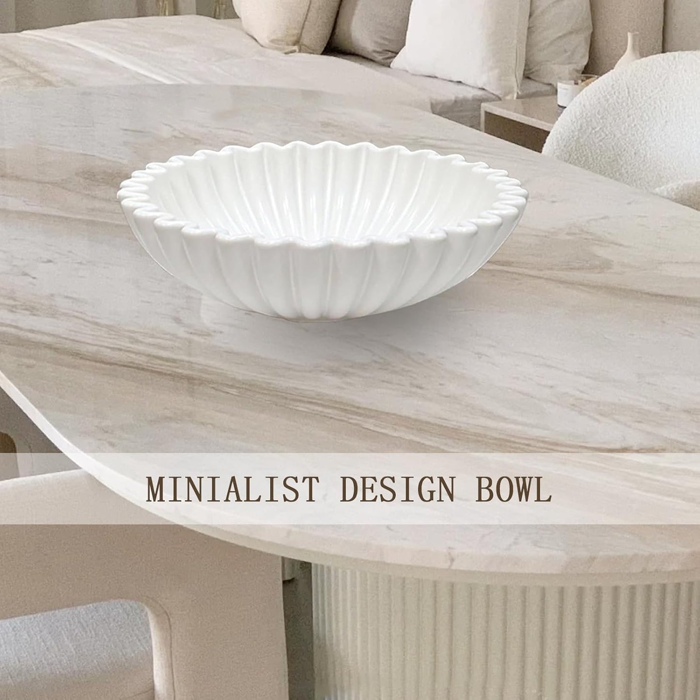 Large Ceramic Decorative Bowl -White Decorative Bowls for Home Decor-Perfect for Entry Way Table, Fruit Bowl, Key Bowl