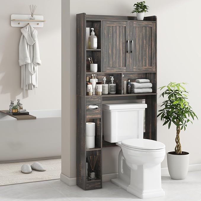 Over The Toilet Storage Cabinet, Farmhouse Storage Cabinet Over Toilet with Barn Door，Home Space-Saving Toilet Rack, for Bathroom, Restroom, Laundry