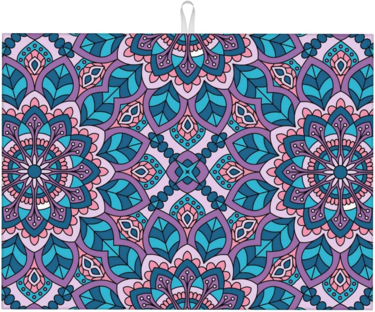 Boho Blue Purple Floral Pattern Dish Drying Mat 18x24 For Kitchen Counter Absorbent Microfiber Dishes Pad Dish Drainer Rack Mats Fast Dry Kitchen Accessories