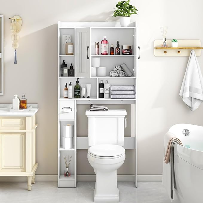 Over The Toilet Storage Cabinet, Farmhouse Storage Cabinet Over Toilet with Barn Door，Home Space-Saving Toilet Rack, for Bathroom, Restroom, Laundry