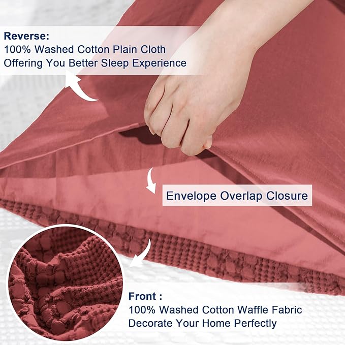 PHF Waffle Weave Pillow Shams Queen Size, 2 Pack 100% Cotton Pillowcases 20" x 30", No Insert, Soft & Breathable Aesthetic Woven Pillow Case Covers for Bedroom Decor, Wine Red