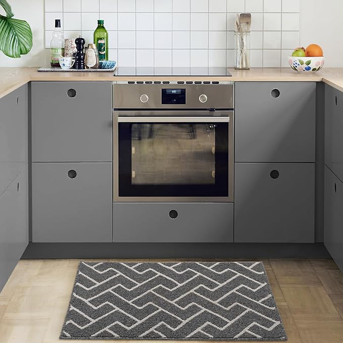 hicorfe Kitchen Rugs and Mats,Kitchen Mats for Floor,20"x31.5" Non Slip Runner Rug,Absorbent Resist Dirt Comfort Standing Mat Machine Washable for Entryway,Hallway,Front of Sink(Grey)