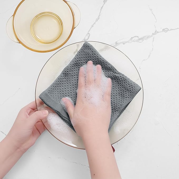 Homaxy 100% Cotton Waffle Weave Kitchen Dish Cloths, Ultra Soft Absorbent Quick Drying Dish Towels, 12 x 12 Inches, 8-Pack, Grey