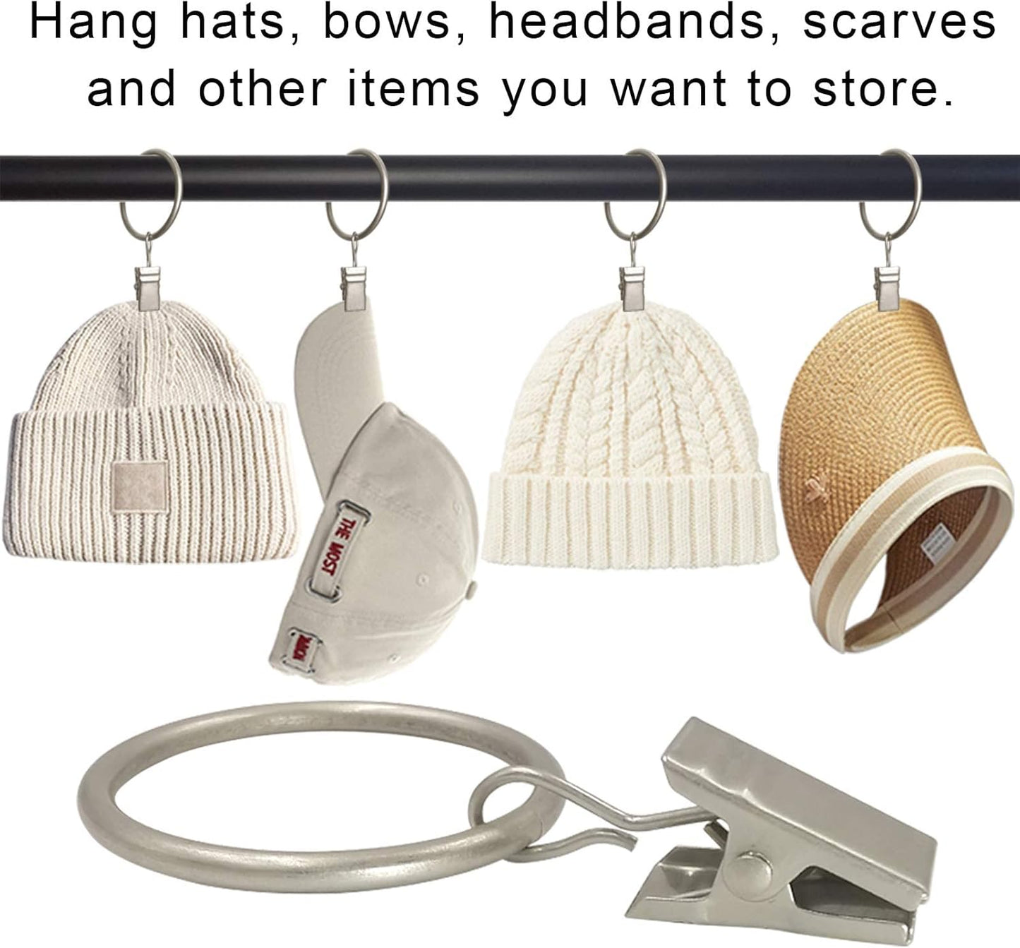 90 Pack Curtain Rings with Clips, Drapery Clips with Rings, Drapes Rings 1.26 in Interior Diameter, Fits up to 1 in Curtain Rod, Matte Silver