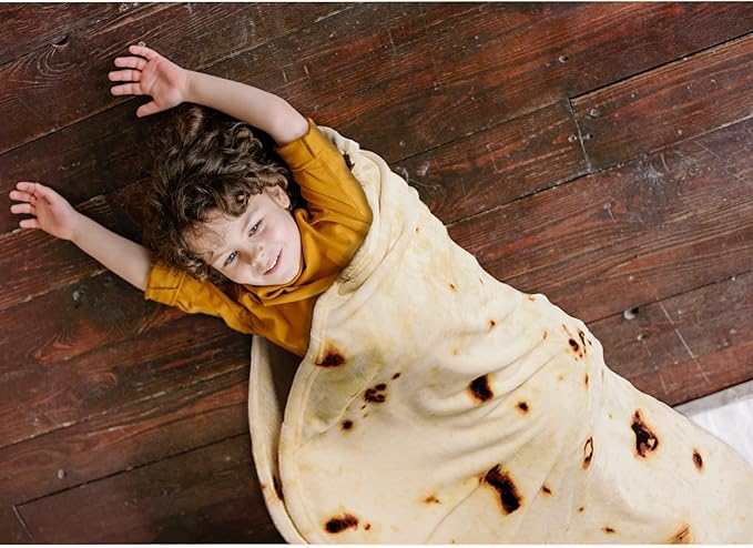 Vessia Burritos Tortilla Queen Size Blanket(Beige, 80 inches) Giant Realistic Funny Food Blanket for Adults and Kids, Novelty Double Sided Round Tortilla Wrap Decor, Soft Flannel Taco Decor for Bed