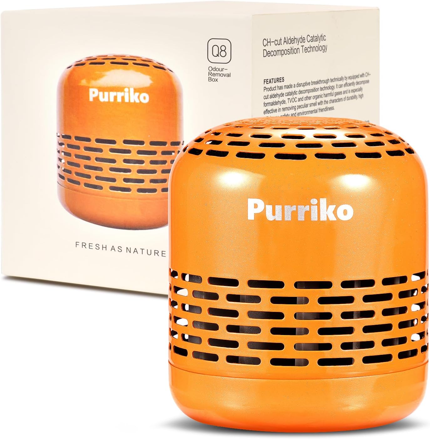 Purriko Refrigerator Deodorizer,Lasts for 10 Years,Refrigerator Odor Eliminator,Fridge Deodorizer,More Effective Than Baking Soda Bamboo Air Purifying Bags,Orange