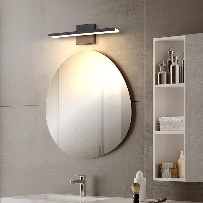 JUSHENG Bathroom Vanity Light Fixtures 16" Inch Long Modern Matte Black Aluminum Wall Sconces Lamps for Bathroom Mirror Lighting Fixture Bedroom Hallway Light 16W 3000K