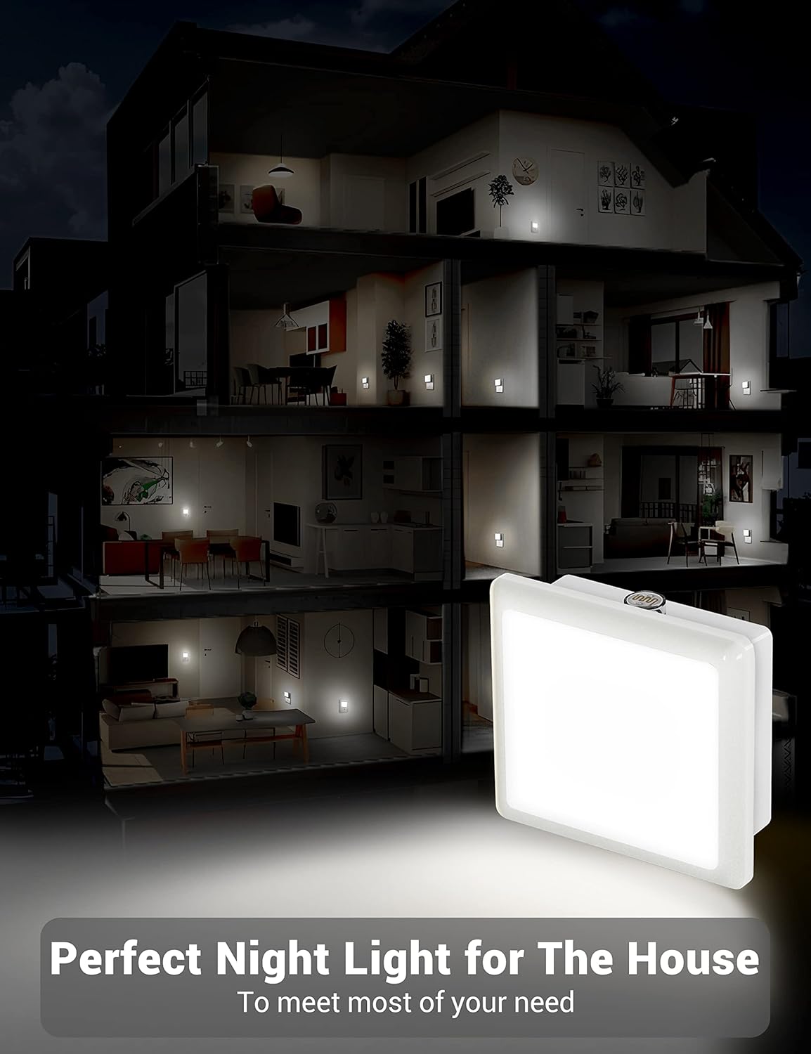 JandCase LED Night Light, Night Light Plug into Wall with Light Sensors[4 Pack], 5000K Daylight, Small Nightlight for Kids Bathroom,Hallway,Dinning Room,Kitchen