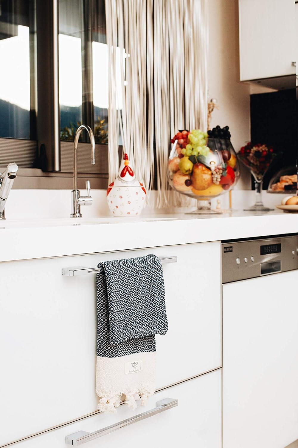 SMYRNA TURKISH COTTON Vintage Series Turkish Hand Towels, 16x40 inch, Decorative Turkish Hand Towels for Bathroom, Kitchen, Face, Hair, Tea, Yoga, Gym, Dishcloth Set of 2, Navy