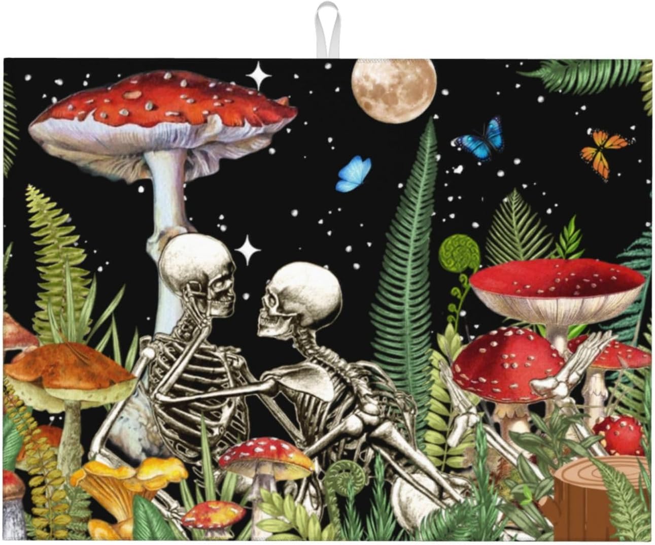 Red Mushroom Skull Dish Drying Mat 18x24 For Kitchen Counter Absorbent Microfiber Dishes Pad Dish Drainer Rack Mats Fast Dry Kitchen Accessories