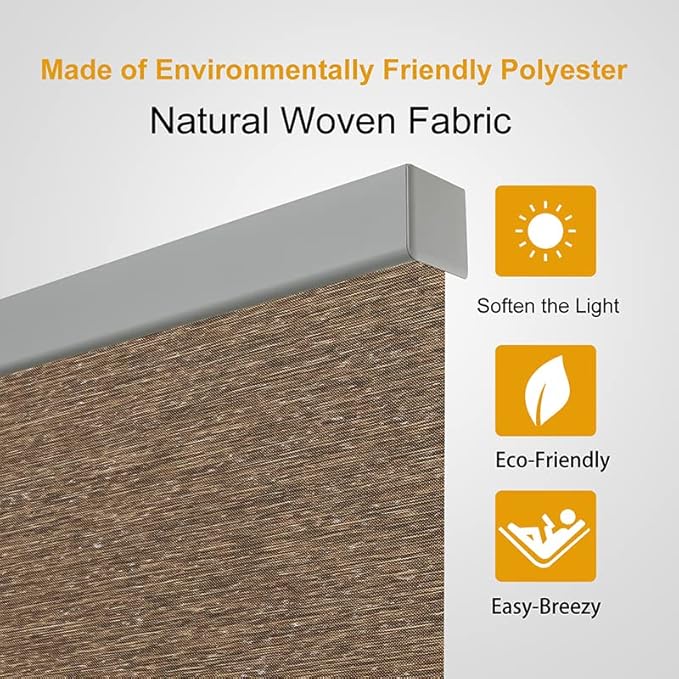 Persilux Free-Stop Cordless Blinds, Light Filtering Roller Shades for Windows (Brown 36"W x 72"H) Natural Woven UV Protection Privacy Roller Blinds for Windows Shades for Home, Kitchen, Office, Door