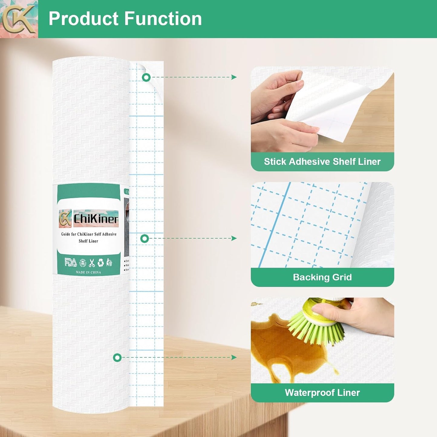 Self-Adhesive Shelf Liner Kitchen Liner, Waterproof Backed Paper Easy Peel and Stick Contact Liner Without Residue for Decor Your Desk Surface, Kitchen Countertops (White, 23.6 x 118.1 inches)