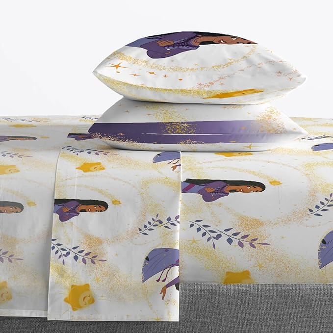 Jay Franco Kids Sheet Set with Fitted, Flat Sheets & Pillow Cover - Ultra-Soft Bedding with Pillowcase for Room Decor, White - Wish, 4 Piece Full