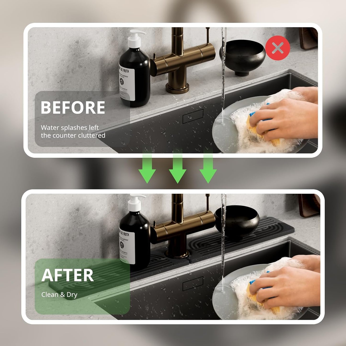 Faucet Mat for Kitchen Sink - 23.6" Diatomite Stone Sink Tray - Surface Protectors for Kitchen Sink Splash Guard - Dark Gray