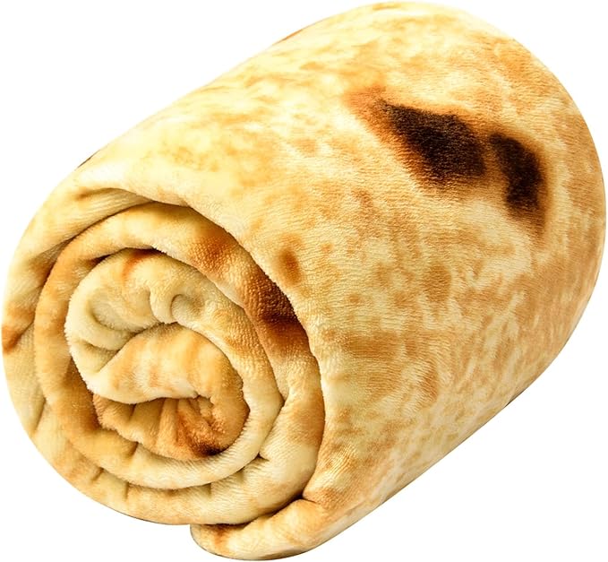 Vessia Burritos Tortilla Blanket Throw Size(Yellow,71 inches), Giant Realistic Funny Food Throw for Adults and Kids, 300 GSM Double Sided Soft Novelty Round Taco Blanket