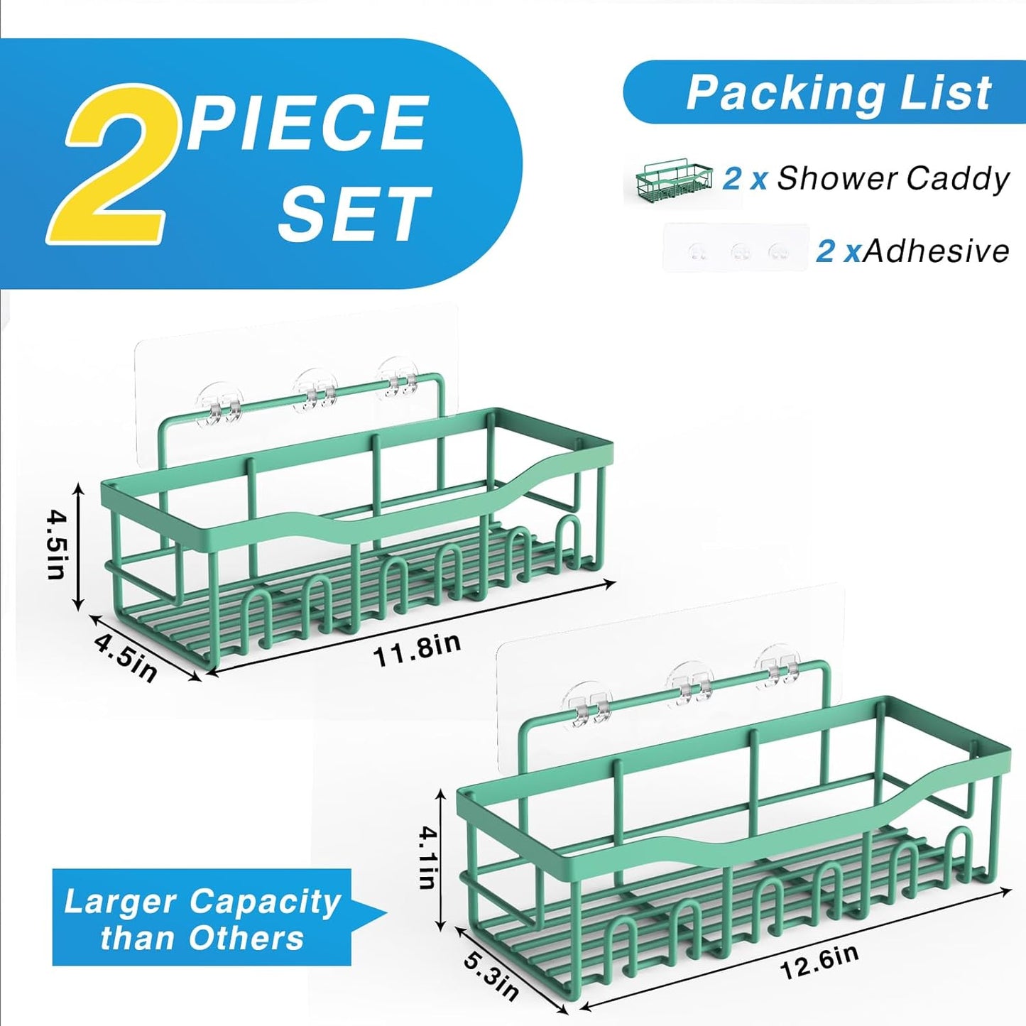 Shower Caddy 2 Pack, Adhesive Shower Organizer for Home Decor & Kitchen Storage, No Drilling, Rustproof Stainless Steel Bathroom Shelf Organizer