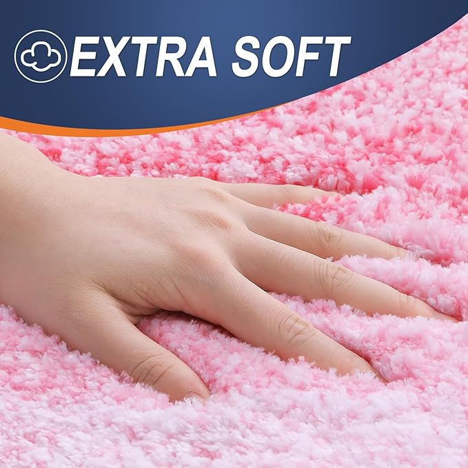 OLANLY Bathroom Rug Set 2 Piece, Soft Absorbent Microfiber Bath Mats and U-Shaped Contour Toilet Rug, Non-Slip, Machine Wash Dry, Plush Shaggy Bath Mats for Bathroom (24"x16"+24"x20", Pink)