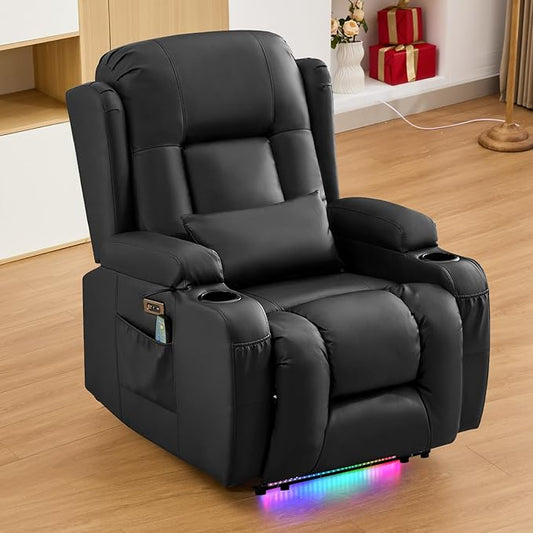 IPKIG Power Recliner Chair, Electric Home Theater Seating with 4 Colors Ambient Lighting/USB Ports/Cup Holders/Side Pockets for Living Room, Bedroom, Home, RVs (Black, Single Chair)