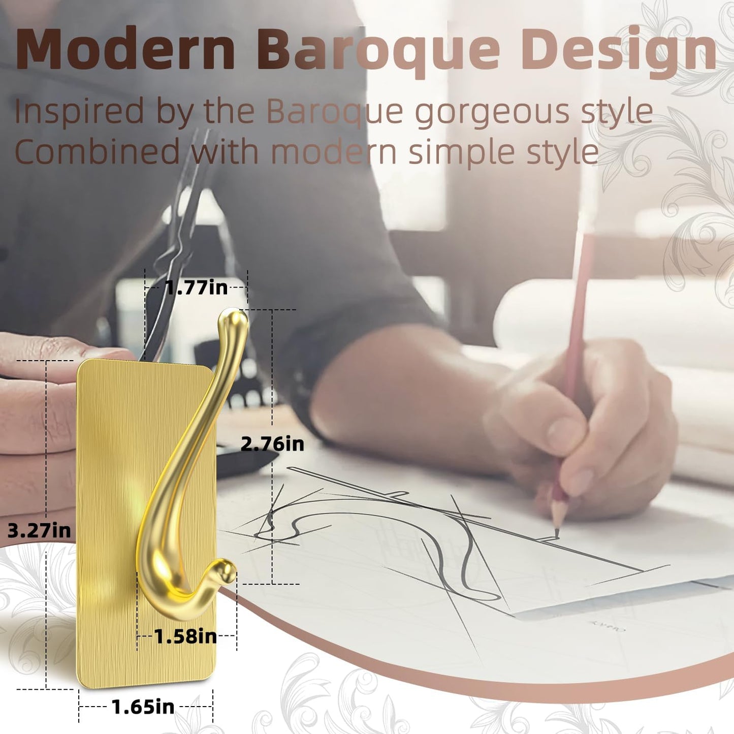 Towel Hooks, Solid Alloy Adhesive Wall Hooks for Hanging, Towel Hooks for Bathroom, RV, Kitchen, Closets, etc (Gold, 4 Pack)