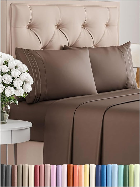 King Size 4 Piece Sheet Set - Comfy Breathable & Cooling Bed Sheets Set - Hotel Luxury Bedding for Women, Men, Kids, Teens, Boys & Girls - Deep Pockets, Ultra-Soft and Wrinkle Free - Oeko-Tex - Brown