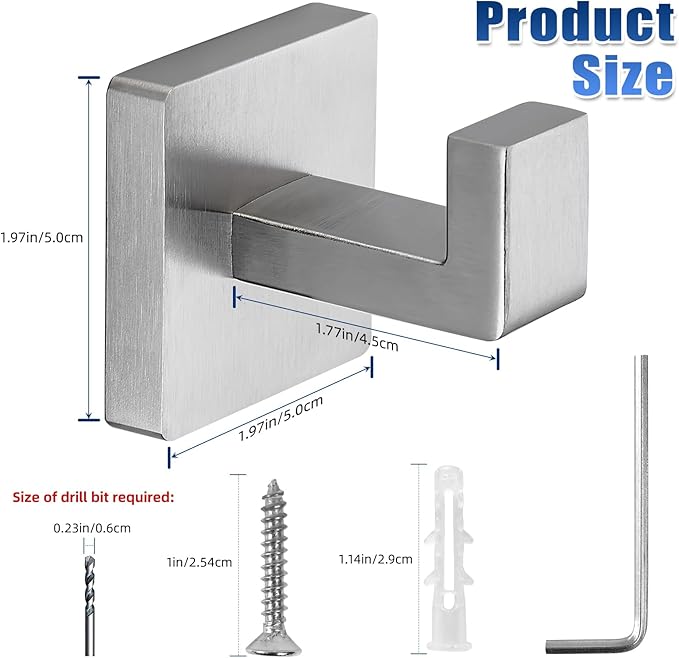 Towel Hooks for Bathrooms, Heavy Duty Wall Mounted Stainless Steel Modern Hook, 4 Pack – Ideal for Hanging Towels, Robes, Coats, in Kitchen, Bedroom, Bathroom, or Hotel (2, Brushed Nickel)