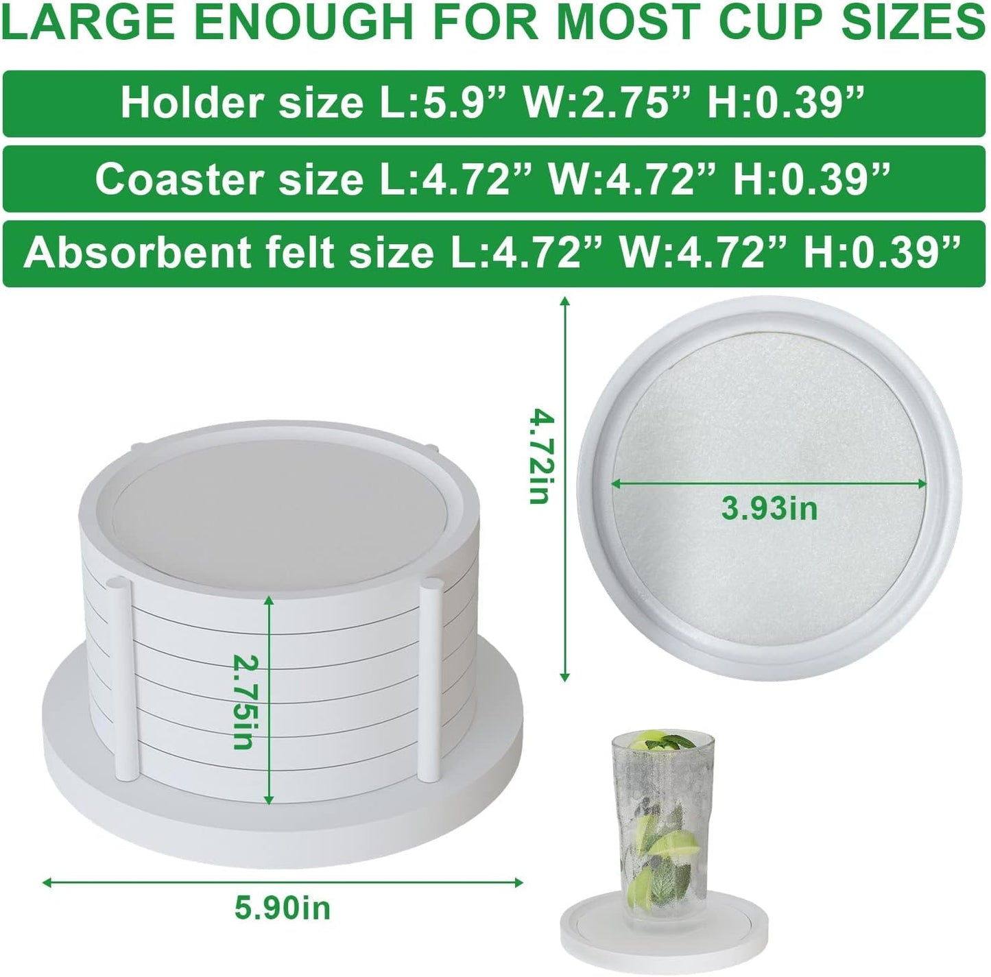 MinBoo Bamboo Coasters for Coffee Table Set of 6 Coasters for Drinks Absorbent with Holder Coffee Table Decor for Tabletop Protection Gifts for House Warming New Home & Wedding (White)