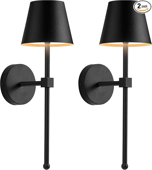KDG Wireless Wall Sconces Set of 2, Small Cordless 5200mAh Rechargeable Battery LED Wall Lamps, Stepless Dimming Lightings for Wall Painting, Living Room, Bedroom, Hallway, Gifts, Night Light (Black)