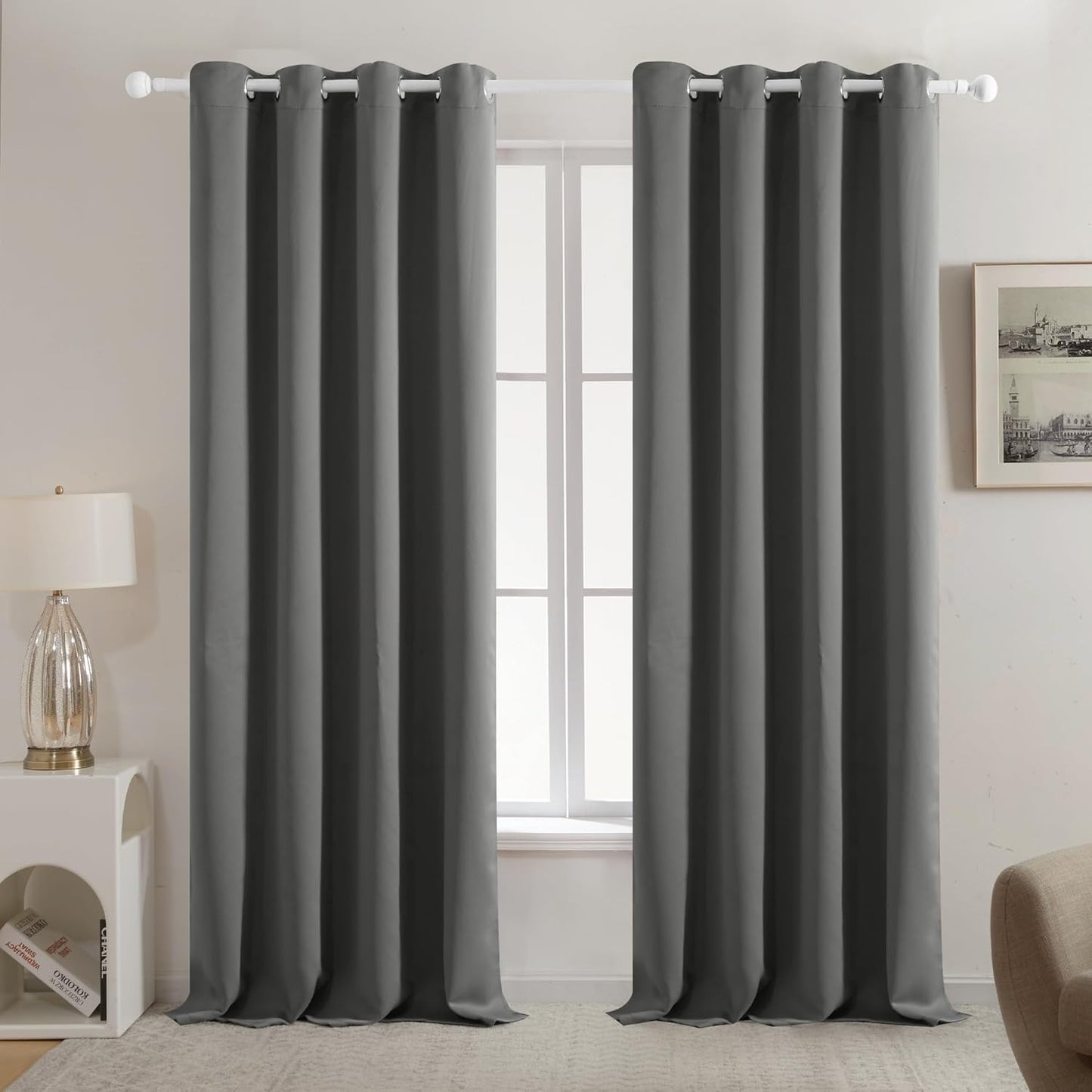Deconovo Blackout Curtains for Bedroom – Set of 2 42W x 84L Inch Thermal Insulated & Noise Reducing Panels–Home Window Room Darkening Sustainable Grommet Drapes for Living Room and Nursery, Light Grey