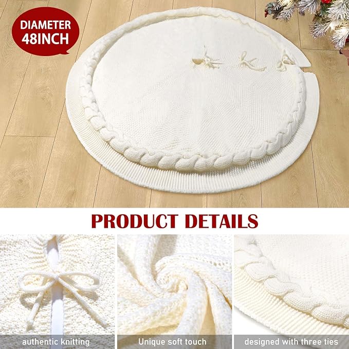 Hommtina Christmas Tree Skirt 48 Inches White Tree Skirt,Christmas Tree Decorations Faux Fur Tree Skirt for Xmas Holiday Home Party Decorations Ornaments(Beige)