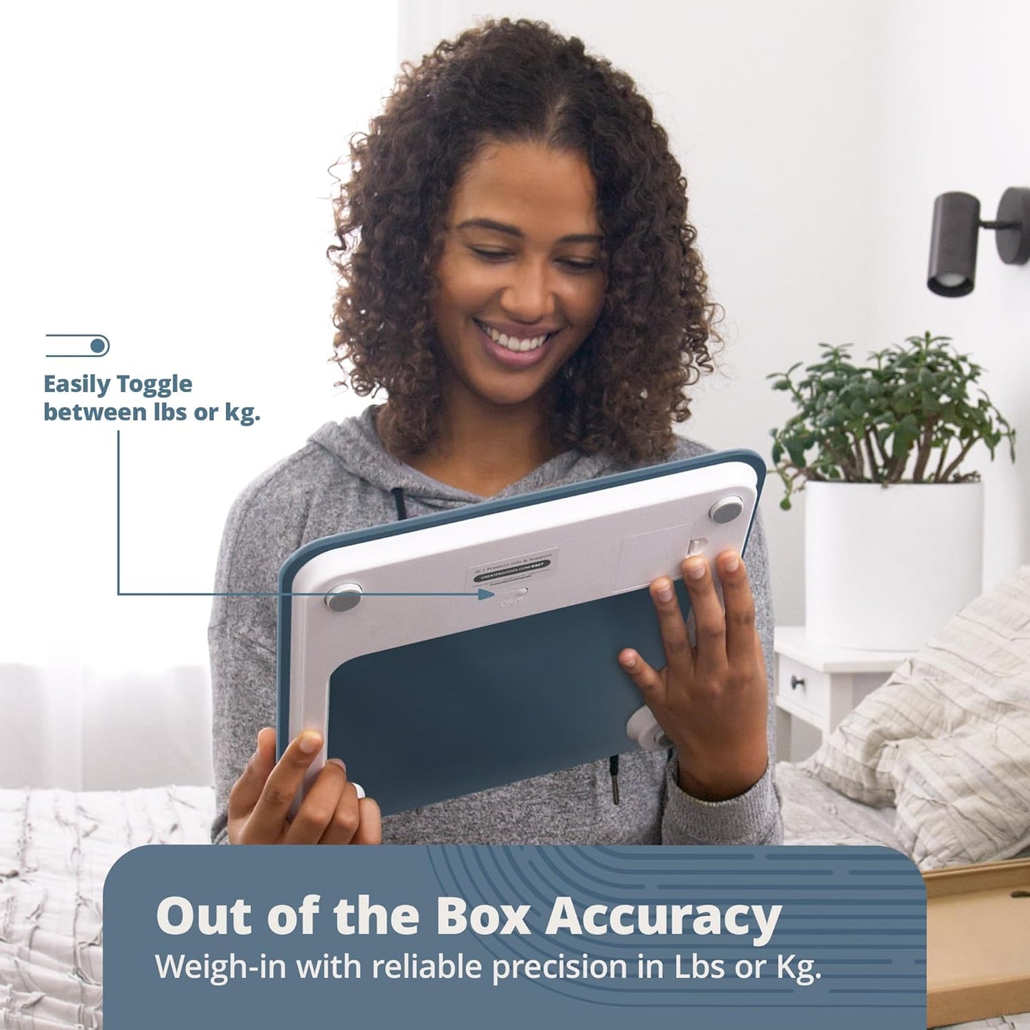 Greater Goods Digital AccuCheck Bathroom Scale for Body Weight, Capacity up to 400 lbs, Batteries Included, Stone Blue