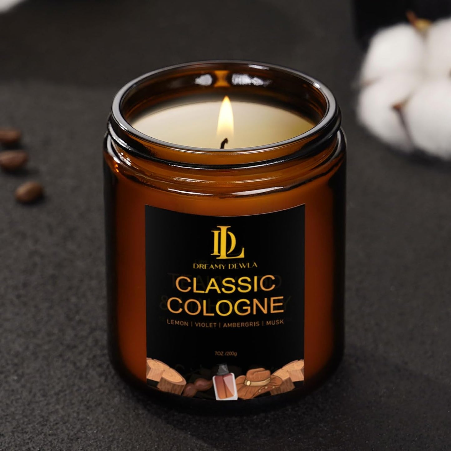 Classic Cologne Candle, Cologne Aromatherapy Candle, Masculine Candles for Men, Father's Day Gifts for Men, Natural Soy Candles for Home Scented, Long Lasting with 50 Hour Burn Time, 7oz