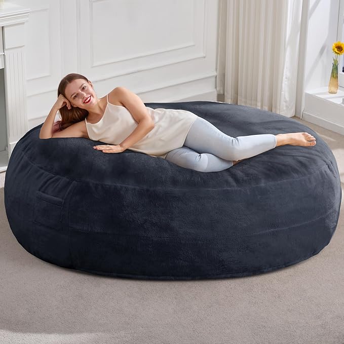 Hobestluk 6ft Bean Bag Chairs for Adults Large Beanbag Chair with Plush Faux Fur Cover Big Bean Bag Chair for Living Room Bedroom Dorm Office - Dark Grey (70" x 70" x 15")