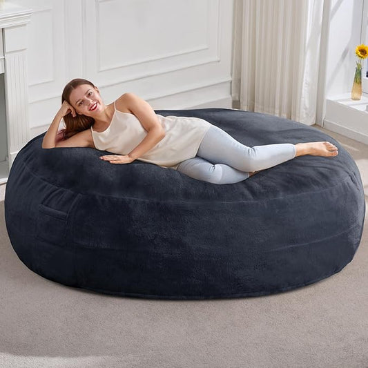 Hobestluk 6ft Bean Bag Chairs for Adults Large Beanbag Chair with Plush Faux Fur Cover Big Bean Bag Chair for Living Room Bedroom Dorm Office - Dark Grey (70" x 70" x 15")