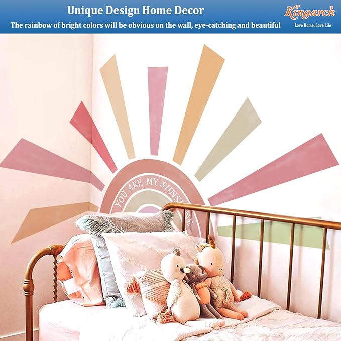 Large Rainbow Sun Wall Decals, Inspirational Peel and Stick Fabric Nursery Wall Decor, Removable Home Room Wall Decor Murals Stickers for Kids Girls Toddler Bedroom Living Room Playroom