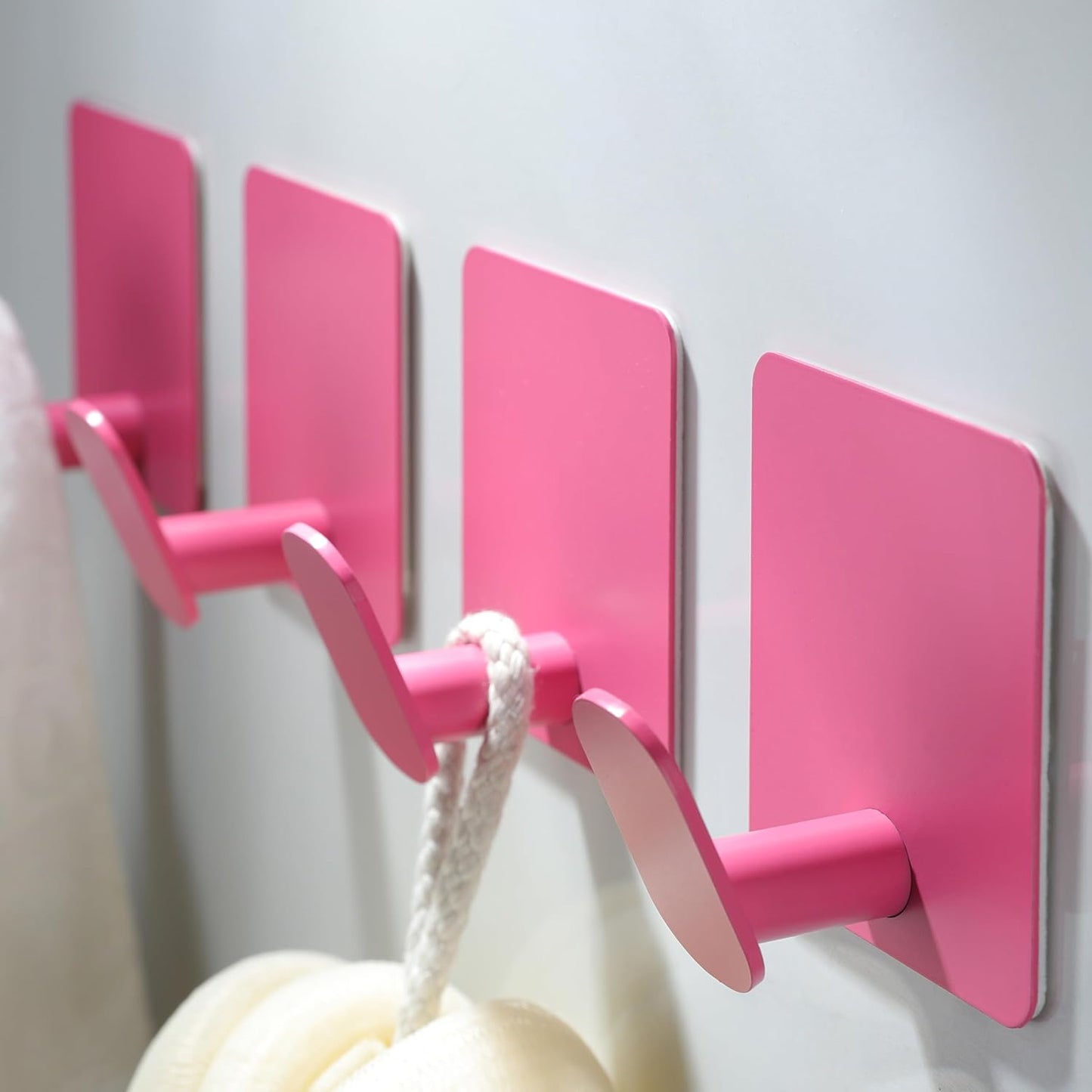 DELITON 4 Pack Hooks for Wall - Cute Kids Wall Hook Adhesive Coat Robe Towel Hooks for Bathrooms Kitchen Heavy Duty Stainless Steel, Pink