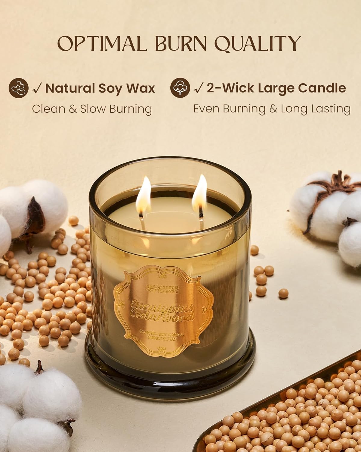 M&SENSE Eucalyptus Cedarwood Scented Candles, 2 Wick 12.7oz Large Jar Candle 75H Long Lasting, Plant-Based Non Toxic Natural Soy Wax, Aromatherapy Candles for Stress Relief,Gifts for Men Women Father