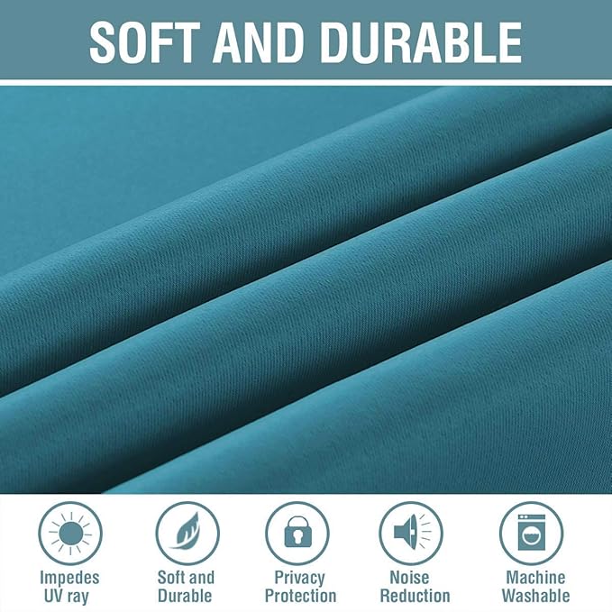 H.VERSAILTEX Blackout Curtains Drapes 63 Inch Length for Bedroom/Living Room, Thermal Insulated Small Curtain for Bedroom, Grommet Top - Solid in Turquoise Blue (One Panel), 52"W x 63"L